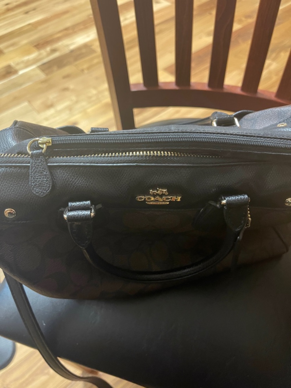 Coach Brown Signature Satchel with Black Trim and Gold Hardware - Picture 10 of 11